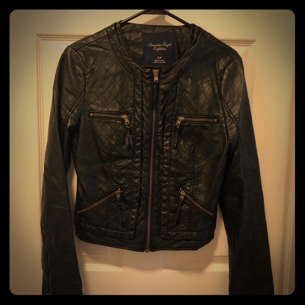 Black faux leather cropped jacket